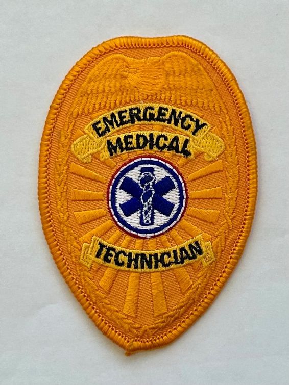 EMERGENCY MEDICAL TECHNICIAN EAGLE ON TOP SHIELD BADGE PATCH - GOLD.